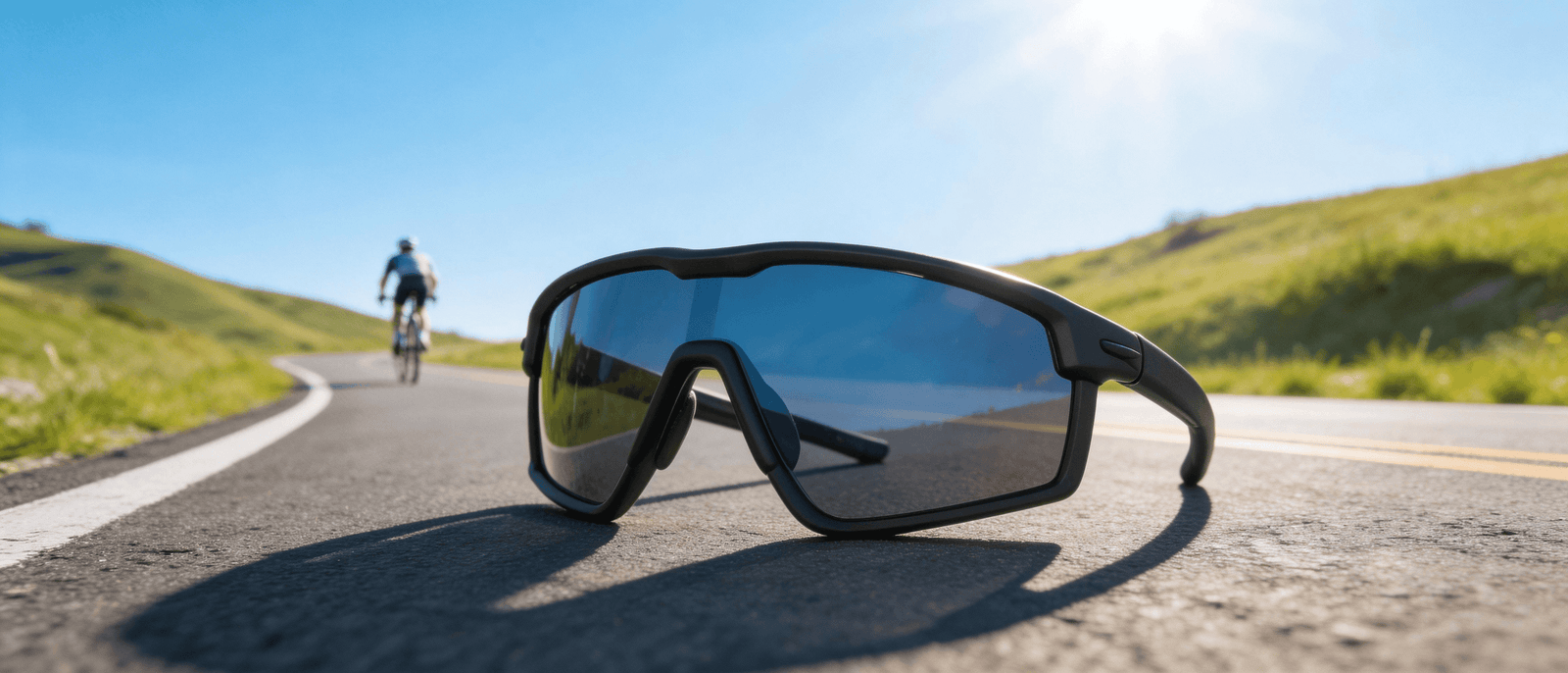 WORLUX cycling sunglasses on an outdoor road cycling scene