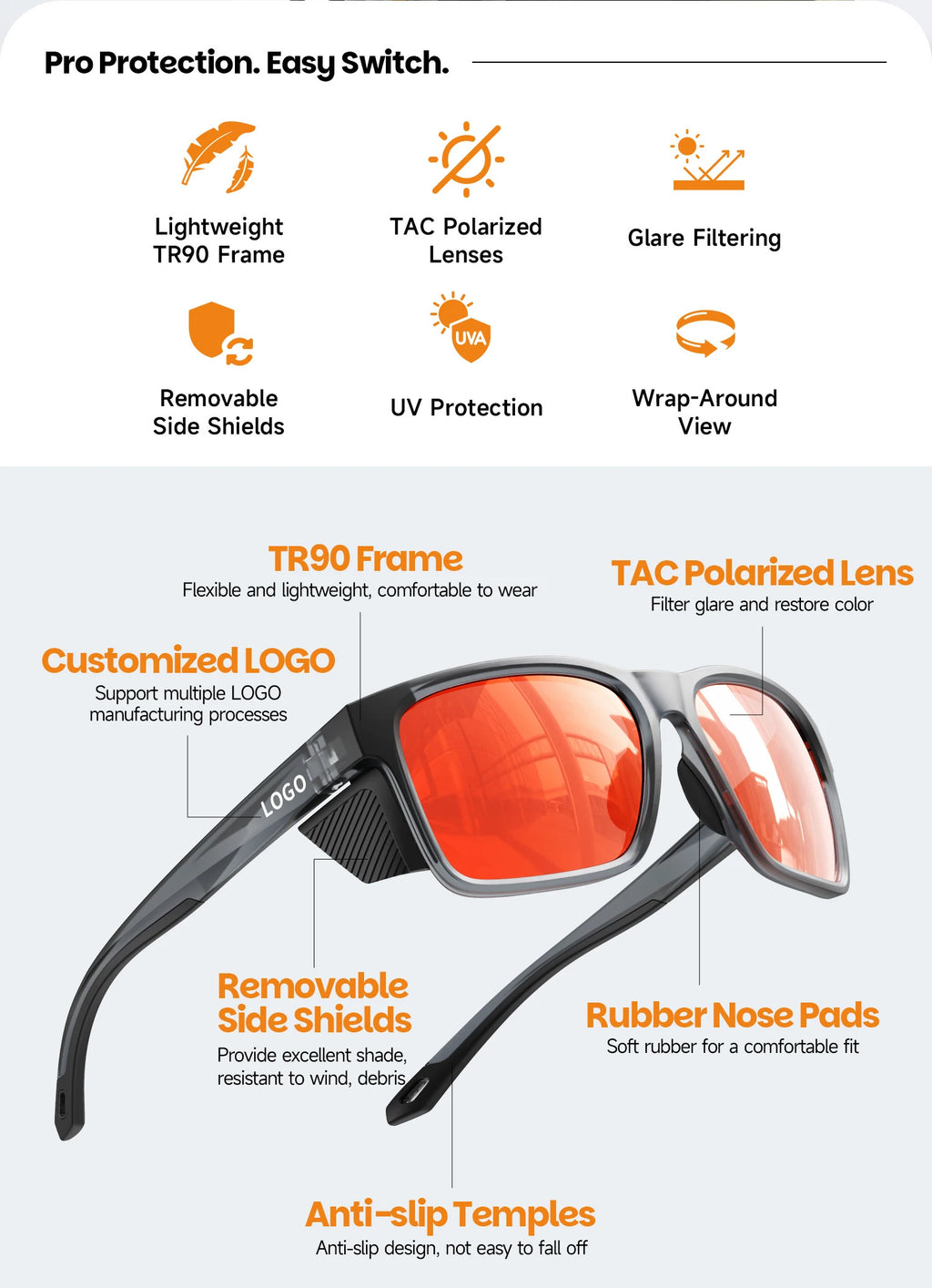 WORLUX KM-Y362F-C3 sports sunglasses with polarized mirrored lens for cycling and hiking - image 13