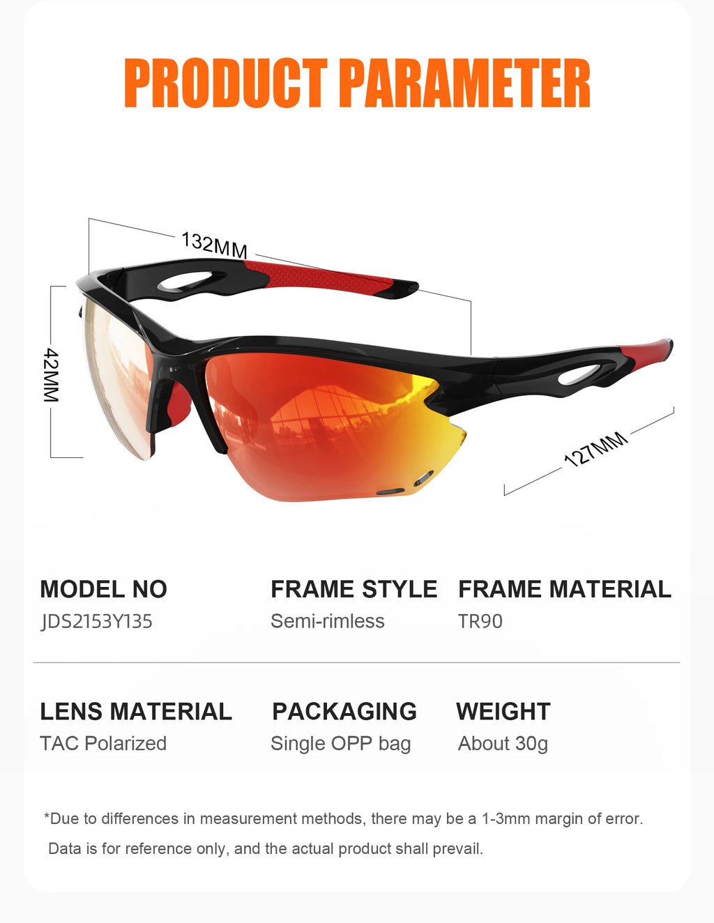 WORLUX JDS2153Y135-C2 sports sunglasses with polarized mirrored lens for cycling and running - image 20