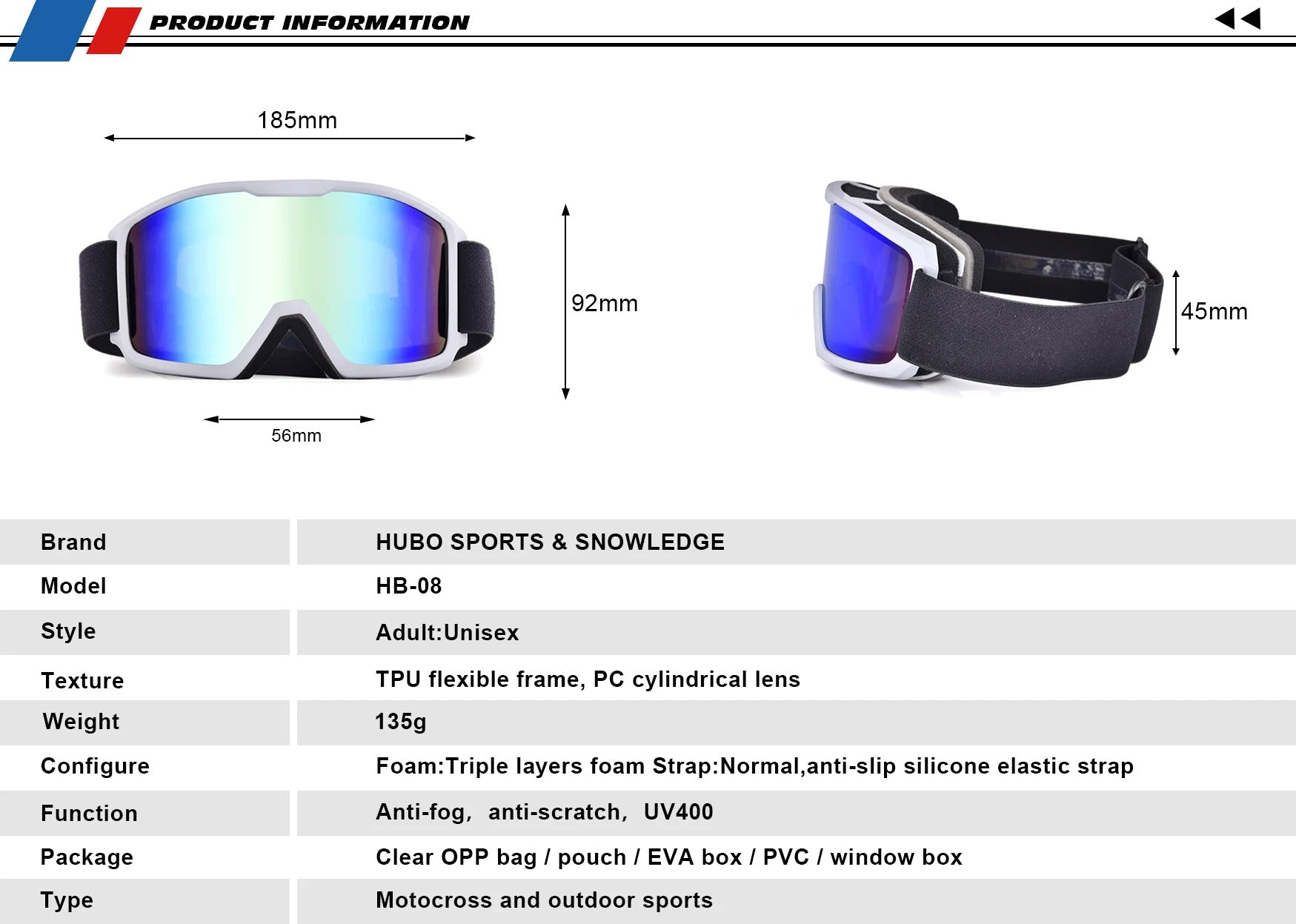 WORLUX ski goggles with anti-fog UV400 lens for snowboarding - image 14