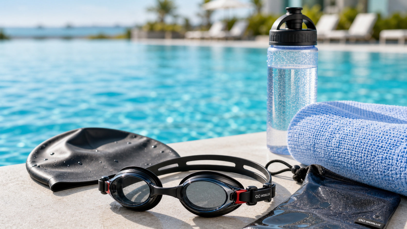 WORLUX Sports swim goggles with poolside swim essentials