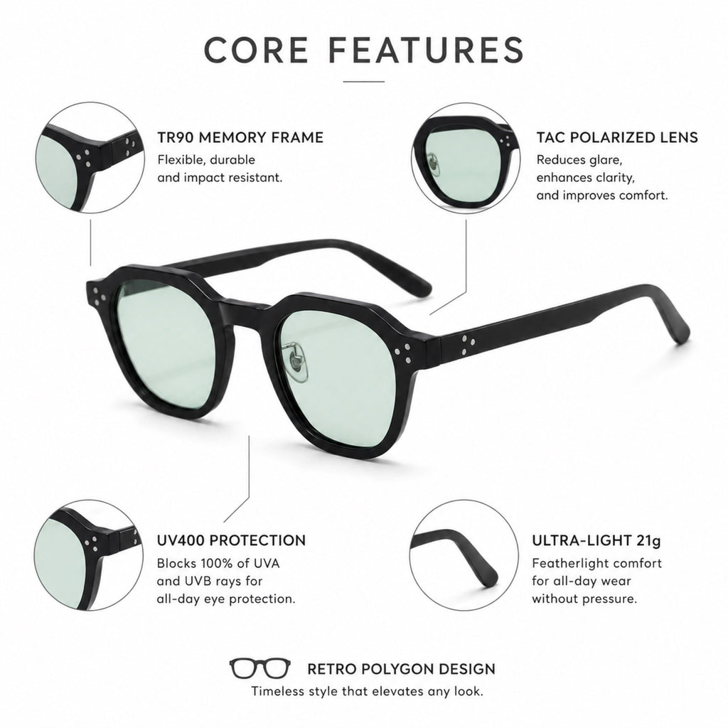 Worlux Sports 1004 retro polygon sunglasses core features TR90 polarized UV400 lenses