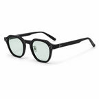 Worlux Sports 1004 retro polygon sunglasses in black frame with light green lenses angle view