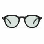 Worlux Sports 1004 retro polygon sunglasses in black frame with light green lenses front view