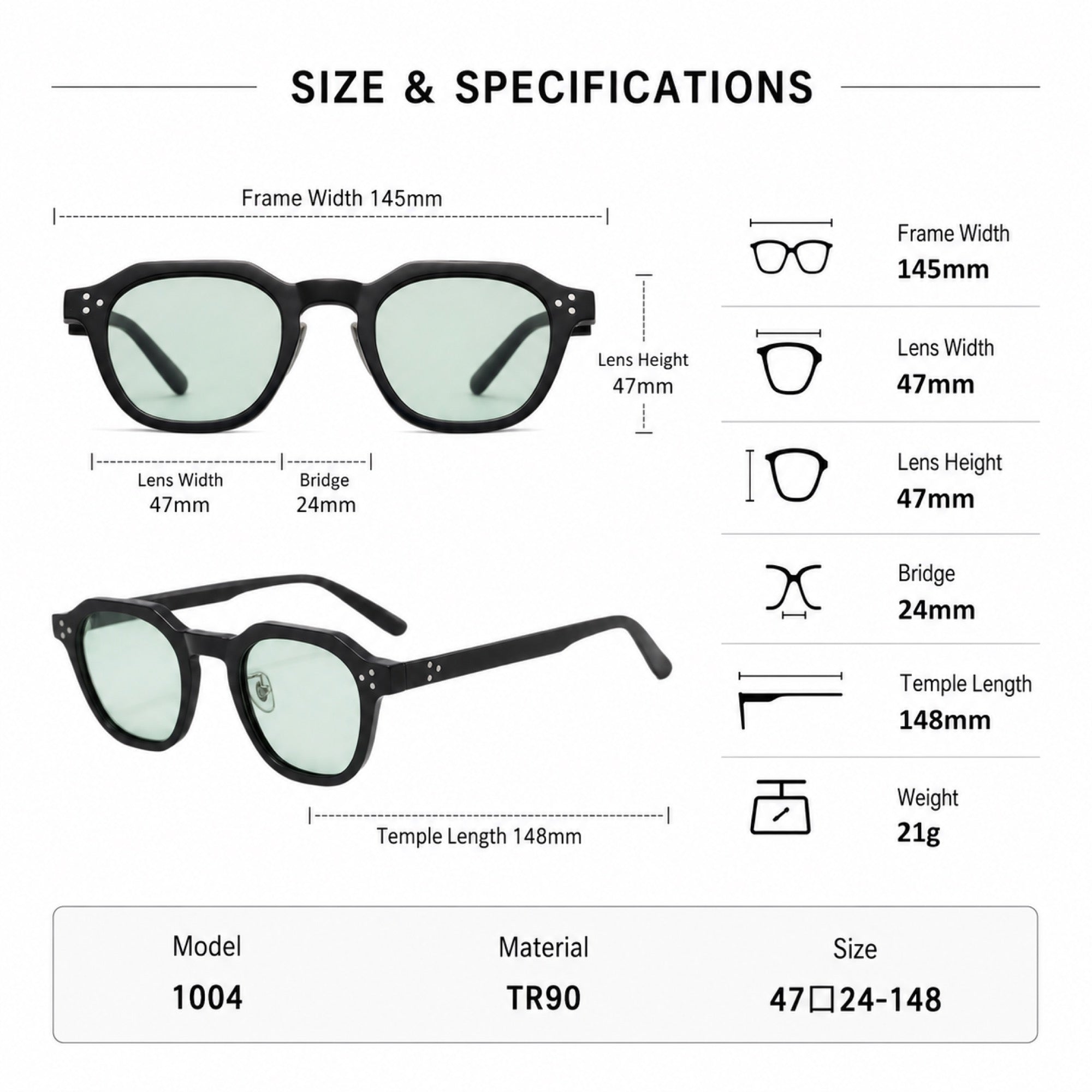 Worlux Sports 1004 retro polygon sunglasses size specifications 145mm TR90 frame