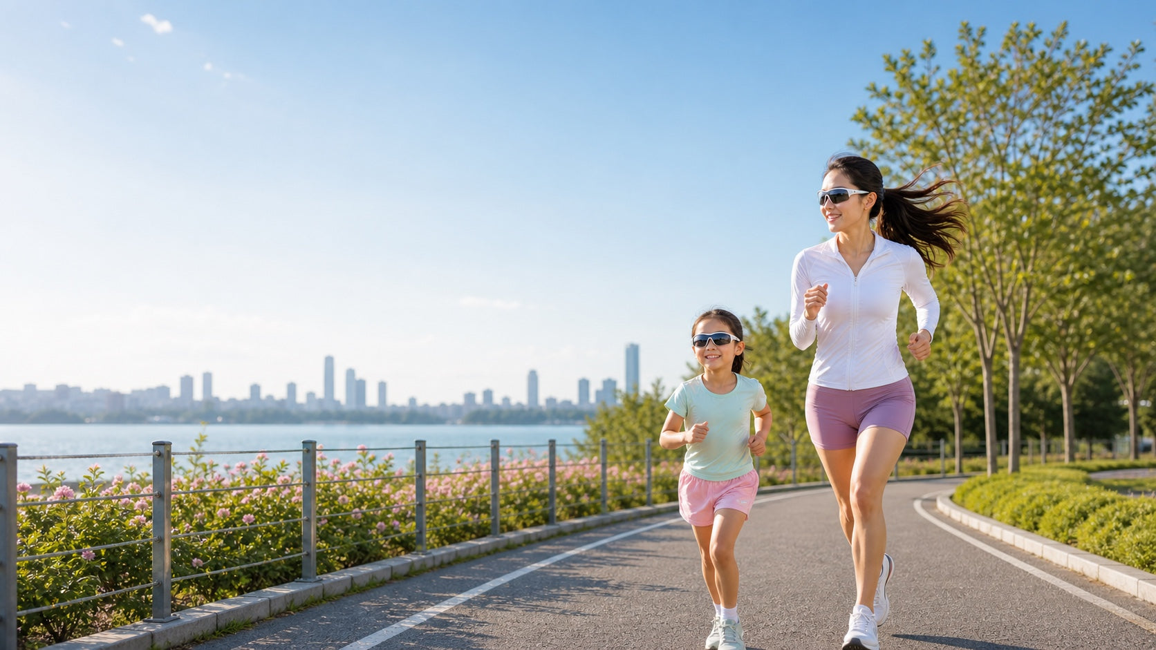 WORLUX Sports running eyewear lifestyle scene with mother and child in a sunny park